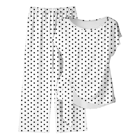 Bovxnpu Women 2 Piece Loungewear Set Beach Vacation Sweatsuit Tracksuit Set Women's 2Pcs OutPrint Pants & Short Sleeve Top Round Neck Tied Waist Loose Casual Summer Outfits
