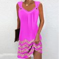thumbnail image 2 of Annhoo Robe d'Été Tendance pour Femmes, Imprimée, Col en V, Sans Manches, Mini, Décontractée, Plage, Vacances, Robe Courte, 2 of 5