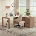 thumbnail image 2 of Sauder Dixon City® 66"W L-Shaped Computer Desk With Drawers, Brushed Oak™/Pebble White™, 2 of 13
