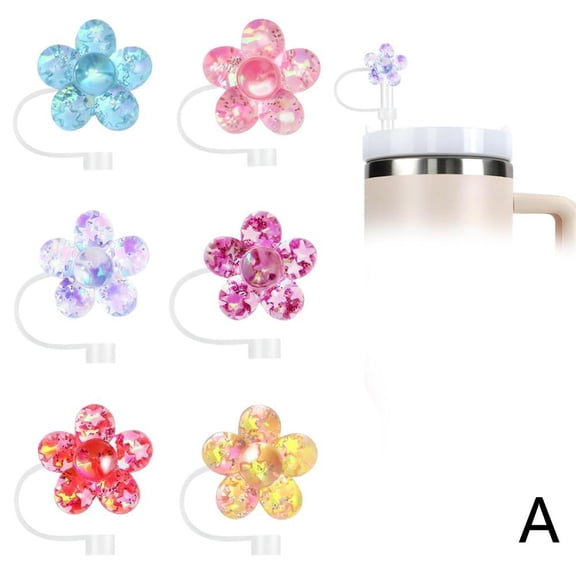 SXCRFKXH Flower Straw Covers for Cup,6Pcs Silicone Straw toppers,Rose Flower Straw Cover Dust Proof Plugs Protector,Cute Star Straw Tips Drinking Dust for 30&40 oz Tumblers Accessories