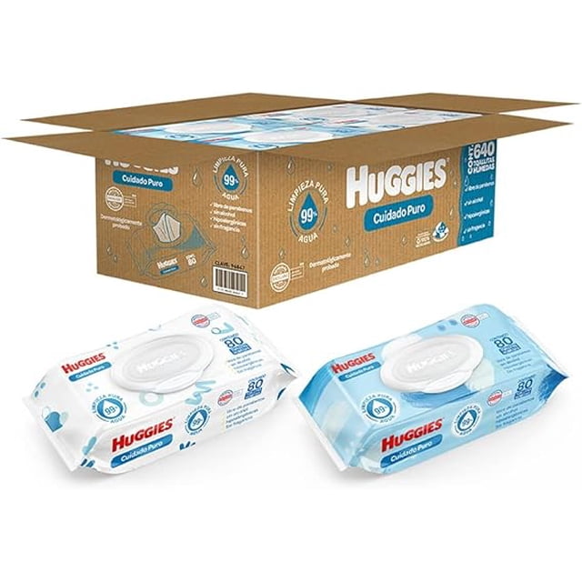 Huggies Pure Care Baby Wipes, Box of 640 Wipes (8 packs of 80 wipes each)