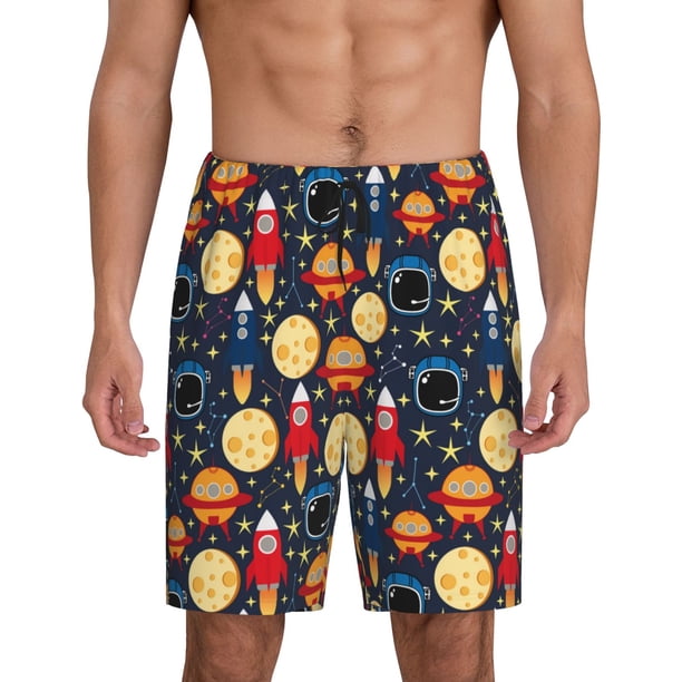 Balery Colorful Astronomy Pantalones cortos de pijama de punto de algodón para hombre con cinturilla y bolsillos-XX-Large