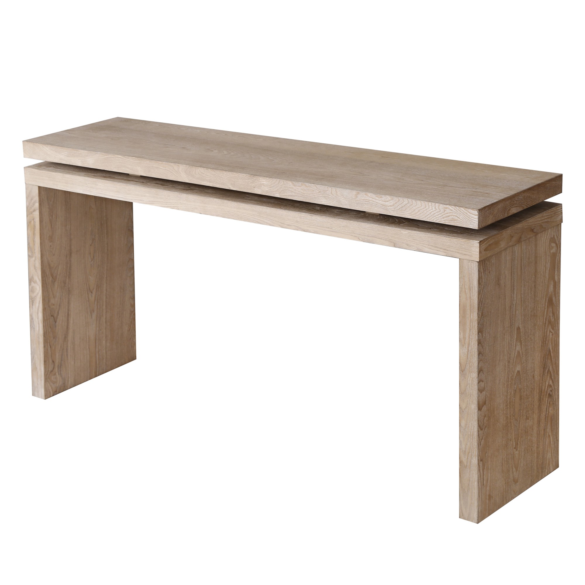 60" Antique Natural Farmhouse Console Table, Retro Wooden Entryway Table with Double Board Suspension Design, Solid Wood & MDF, Sofa Table for Living Room (Antique Natural)