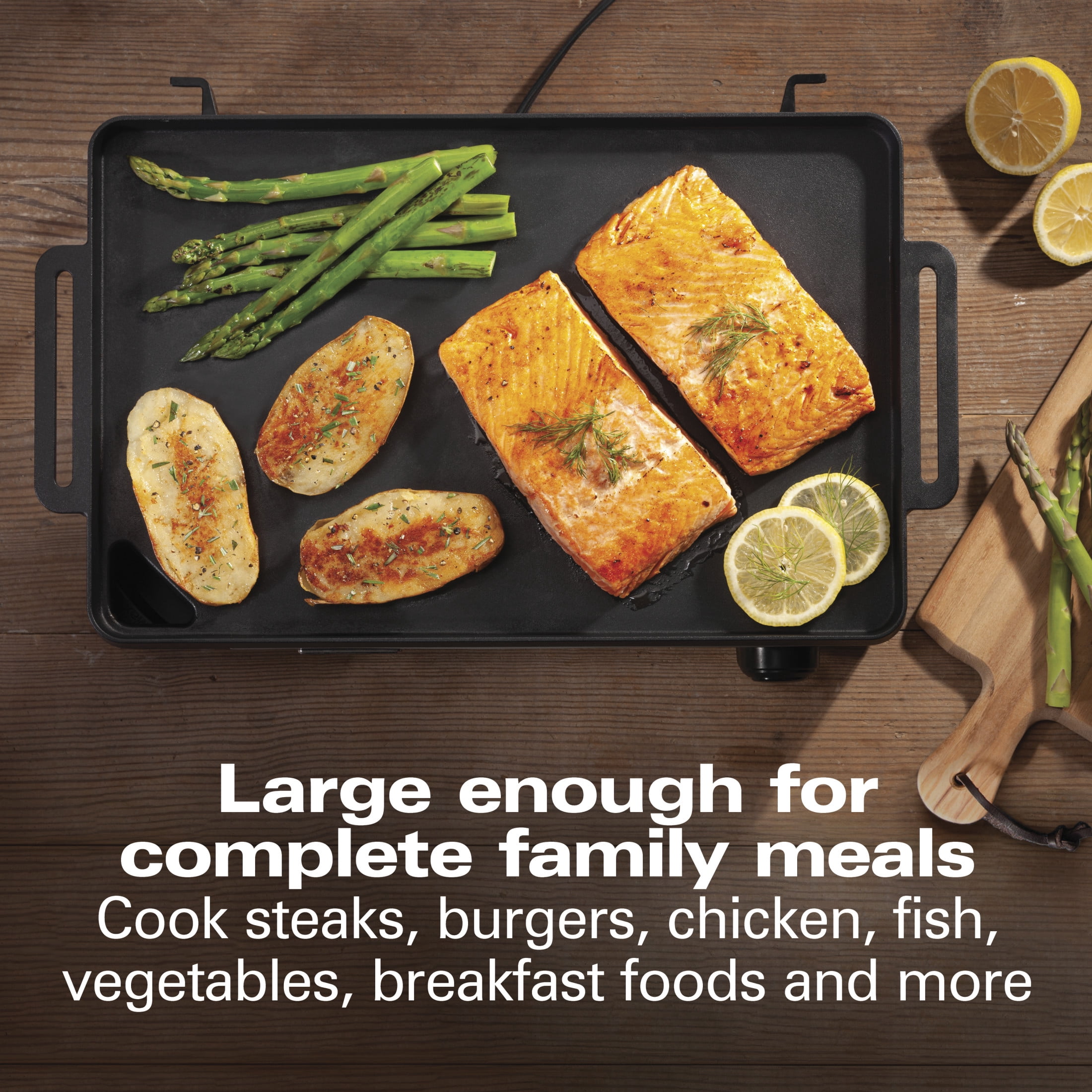 Hamilton Beach Professional Cast Iron Electric Grill, 10" x 16" Preseasoned Cooking Surface, Adjustable Temp. up to 450° F