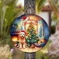 thumbnail image 4 of Merry Christmas Goldendoodle Santa Hat Xmas Tree Winter Holiday Round Wood Sign Doodle Dog Lover Gifts Idea Hanging Wall Home Decor - 01013, 4 of 5