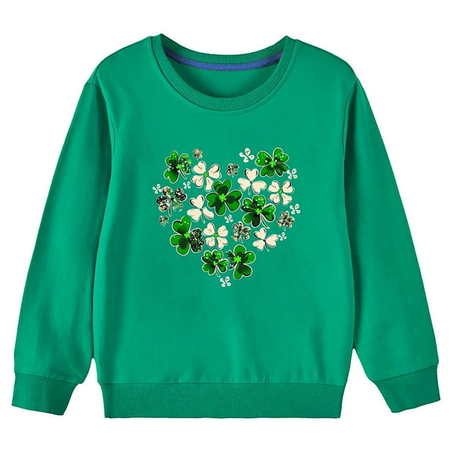 Posijego Chandails en Molleton pour Enfants de la Saint-Patrick Imprimé Trèfle Manches Longues Pull pour Enfants