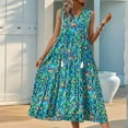 thumbnail image 1 of Liquidation d'Été 2025! Robe Grande Taille pour Femmes, Liquidation d'Été pour Femmes, Robe d'Été Sans Manches à Imprimé Floral Col en V avec Franges Ample et Confortable, 1 of 5