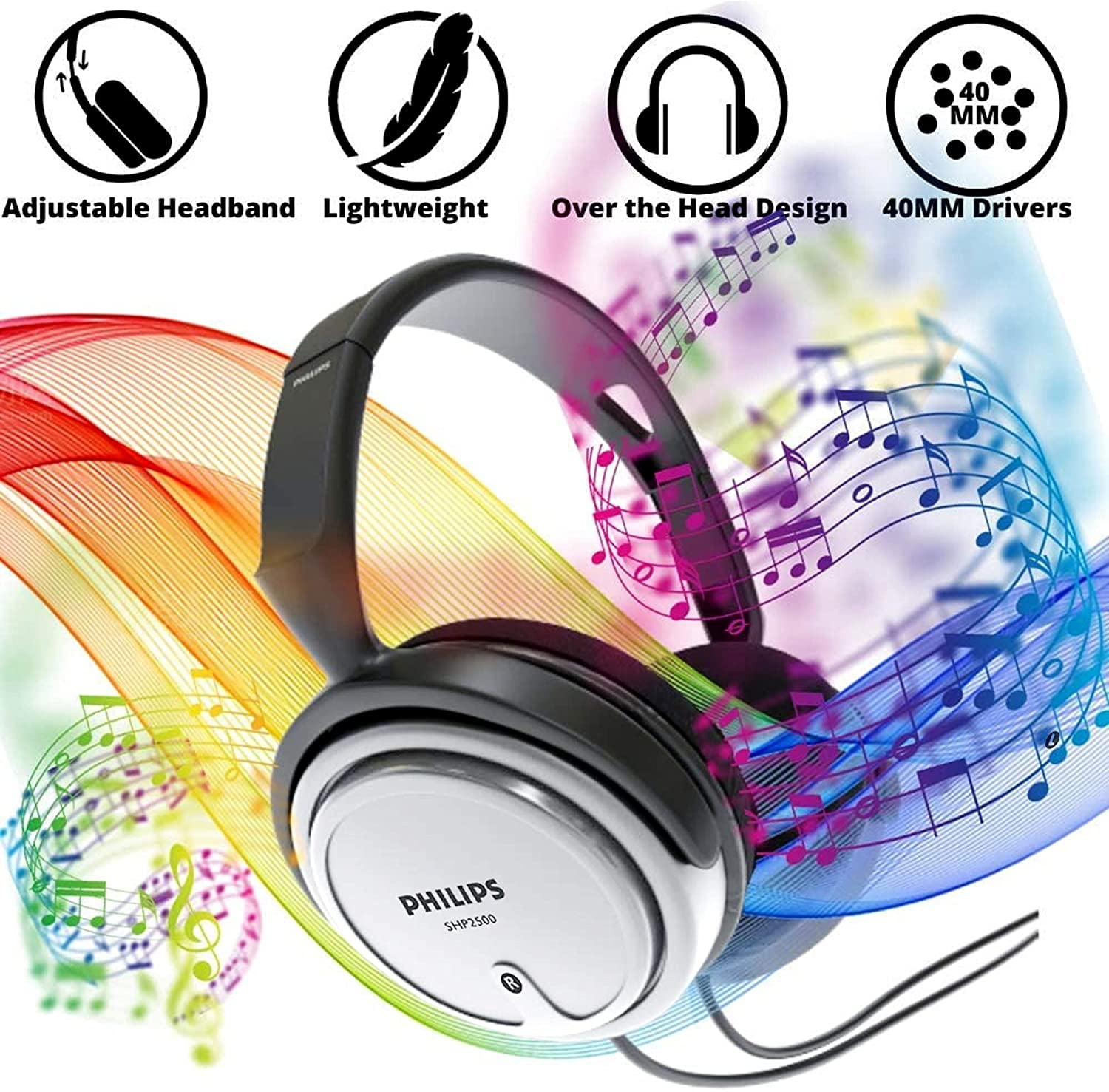 Philips Over Ear Wired Studio Headphones with Volume Control Extra Bass for  TV & PC with 3.5mm and 6.3mm Cable