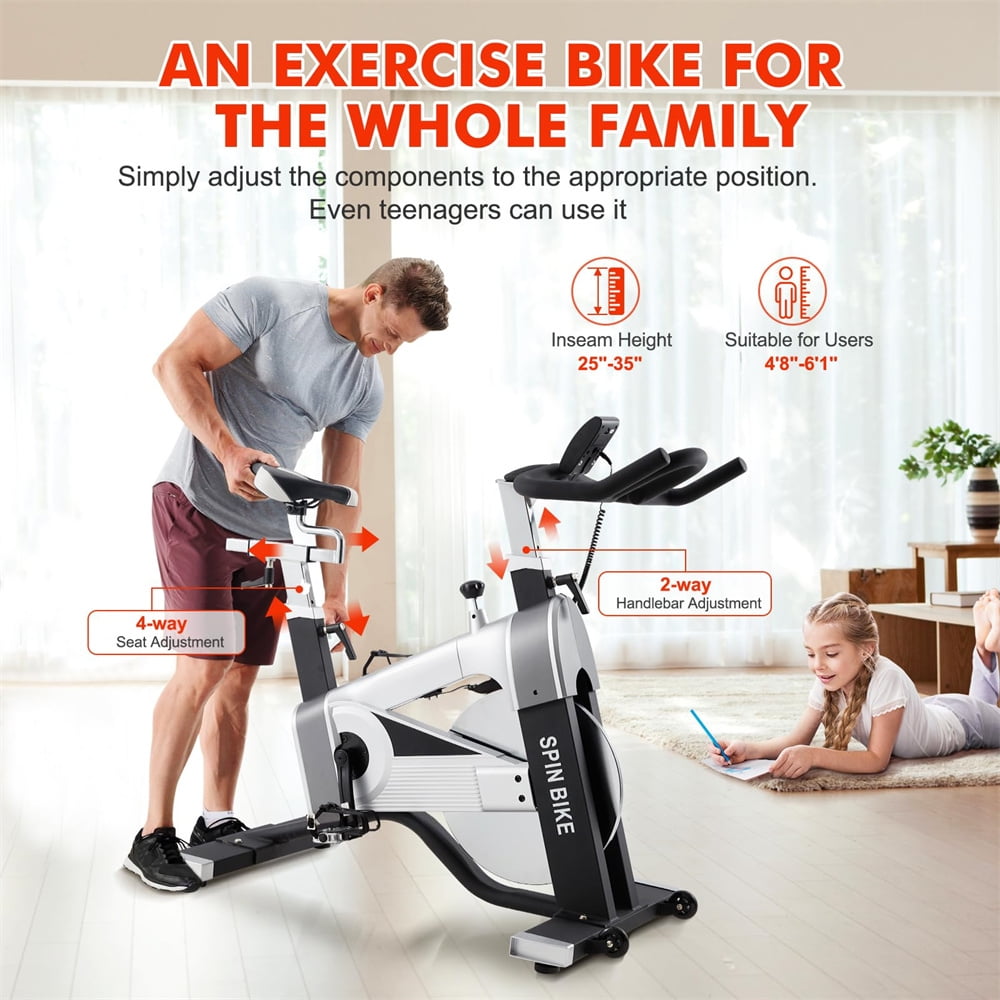 Commercial Exercise Bike, Cycling Bike for Cardio, Fitness Stationary Bike Indoor, Magnetic Resistance Silent Drive, Max 300lbs Weight Capacity, Adjustable Comfortable Seat for All Body Types
