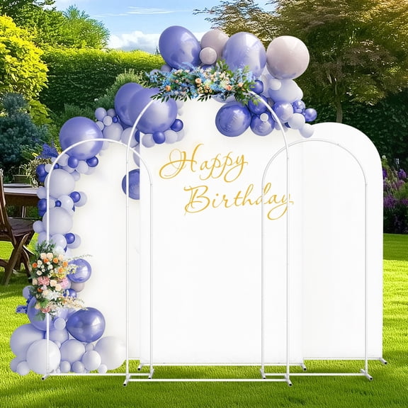 3-Piece White Arch & Backdrop Set (7.3FT   6FT×2) – All-In-One Party Decor Kit for Birthdays, Weddings & Outdoor Gatherings