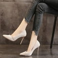 thumbnail image 7 of Gold Women Modern Thin Heel Pointed Rhinestone Commuting Shoes Shallow Mouth Mesh Durable Daily Professional Footwear, 7 of 7