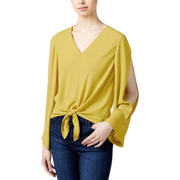 Rachel Roy Womens Tie-Front Cold Shoulder Pullover Top