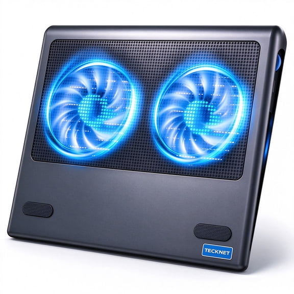 TECKNET BASICS Laptop Cooling Pad, Ultra-Quiet Cooler with Adjustable Fan Speeds, USB Powered Stand for 12-15.6" Gaming Laptops - Blue