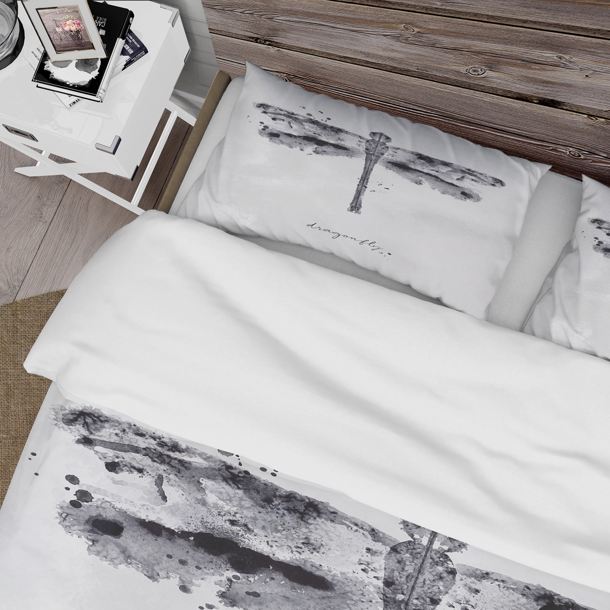 Designart 'Monotype dragonfly black' Animals Duvet Cover Set