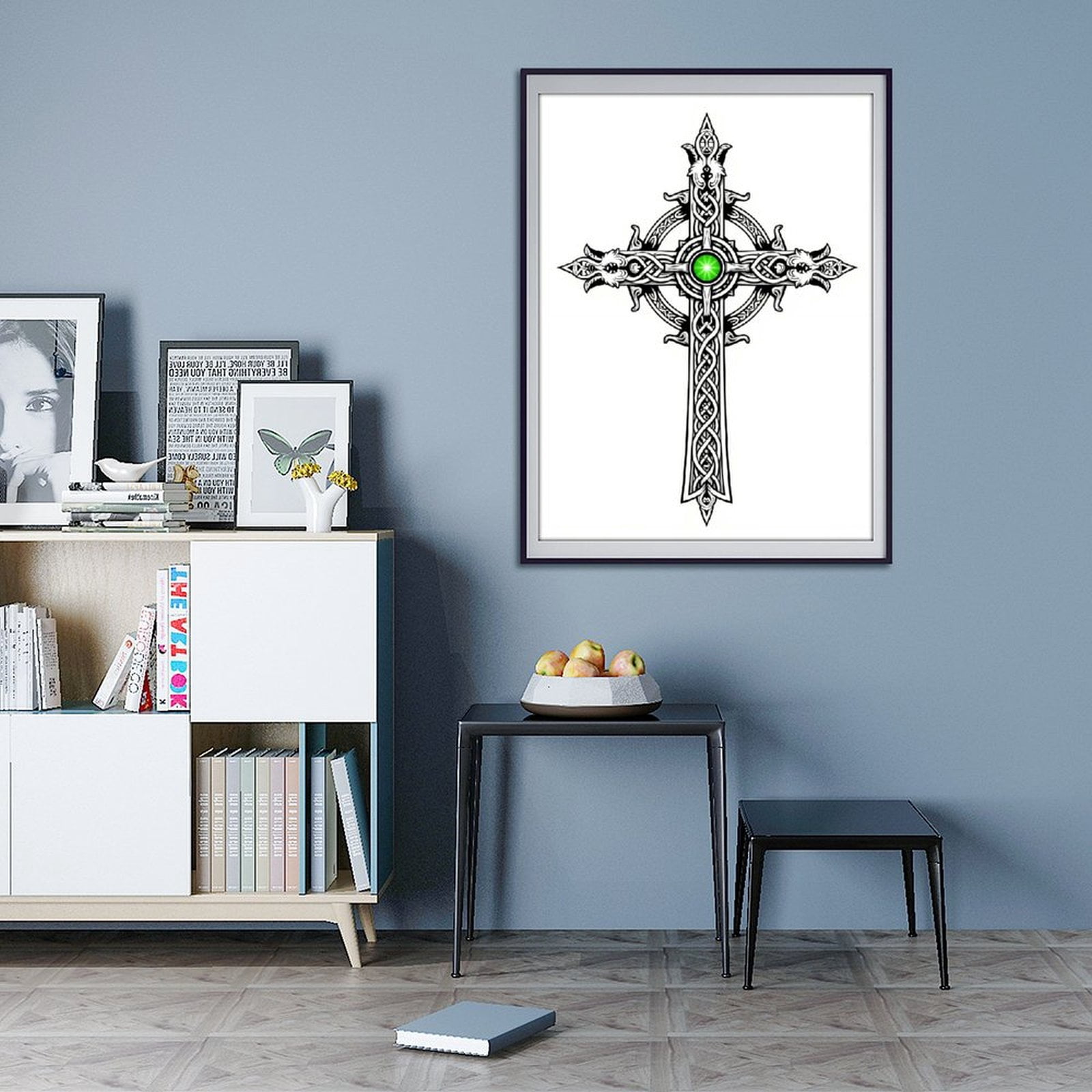 Diamond Art Kit for Adults, Celtic Knotwork Cross Green Gem Diamond Painting for Adults Beginners, 5D DIY Diamond Art Painting Kits, Colorful Diamond Painting Craft for Home Decor 12x16