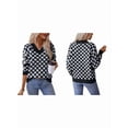 thumbnail image 3 of Women'S Cropped Plaid Sweater V-Neck Long Sleeve Crop Sweater Pullover Jumper Knit Top, 3 of 9
