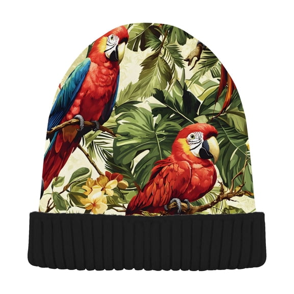 joogoo Parrots Summer Leaves Beanie Hats Cuffed Winter Warm Knit Thick Beanies