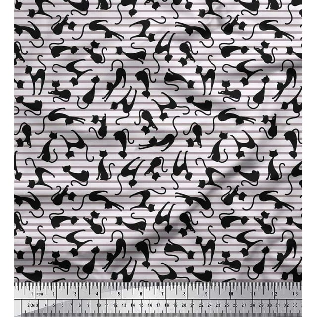 Soimoi Rayon Fabric Stripe & Cat Animal Print Fabric by The Yard 42 Inch Wide
