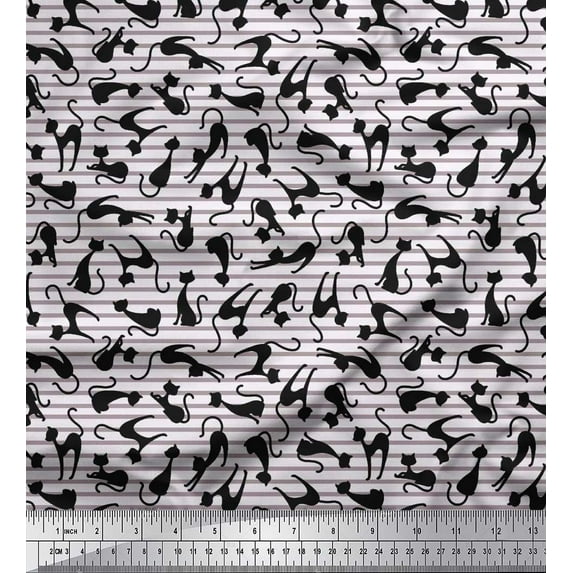 Soimoi Cotton Poplin Fabric Stripe & Cat Animal Printed Craft Fabric by The Yard 42 Inch Wide