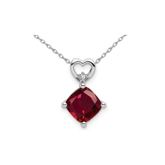 1.65 Carat (Ctw) Cushion-Cut Natural Ruby Pendant Necklace in 14K White Gold with Chain for Women