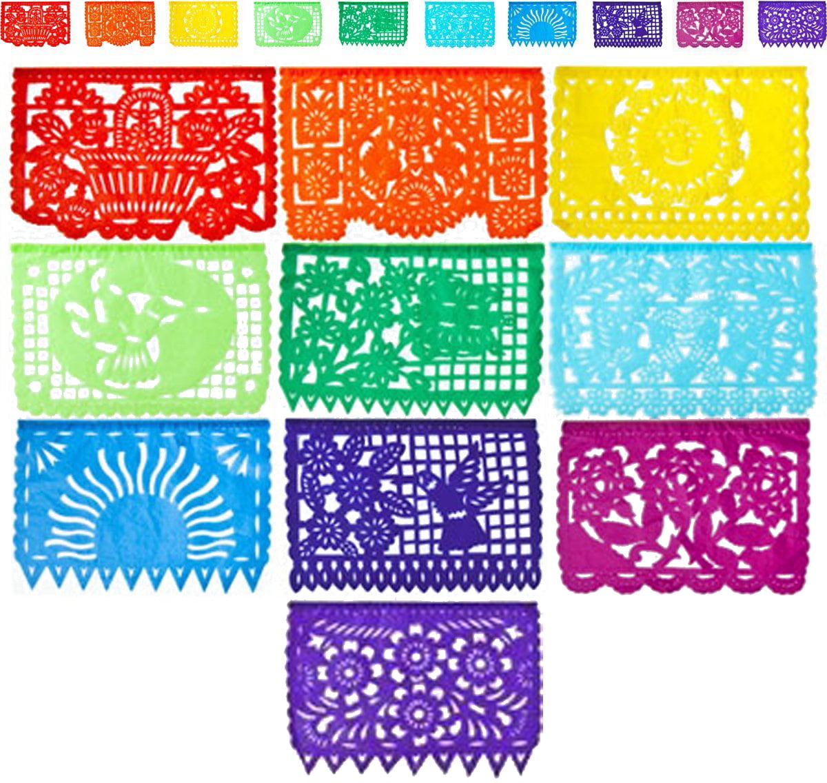 Multicolored Papel Picado Banderitas Fiesta Decorations Pack of 12 Mexican Paper Flags Made in Mexico