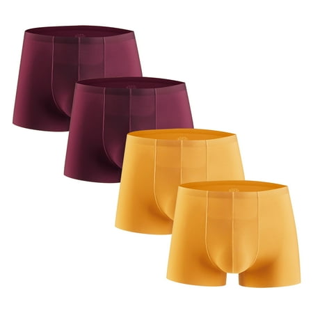 Clearance & Promo Men s 4PC Ice Silk Traceless Quick-Dry Loose Breathable Elastic Exercise Home Underwear Comfortable Flat Angle Briefs Winter Gifts|100%Polyester Yellow Sopatenor