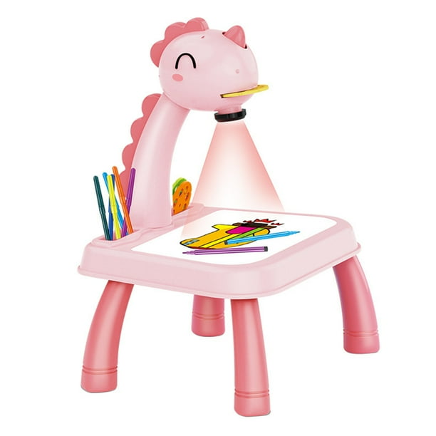 LED Projector Drawing Table Toys Writing Board with Music (Pink