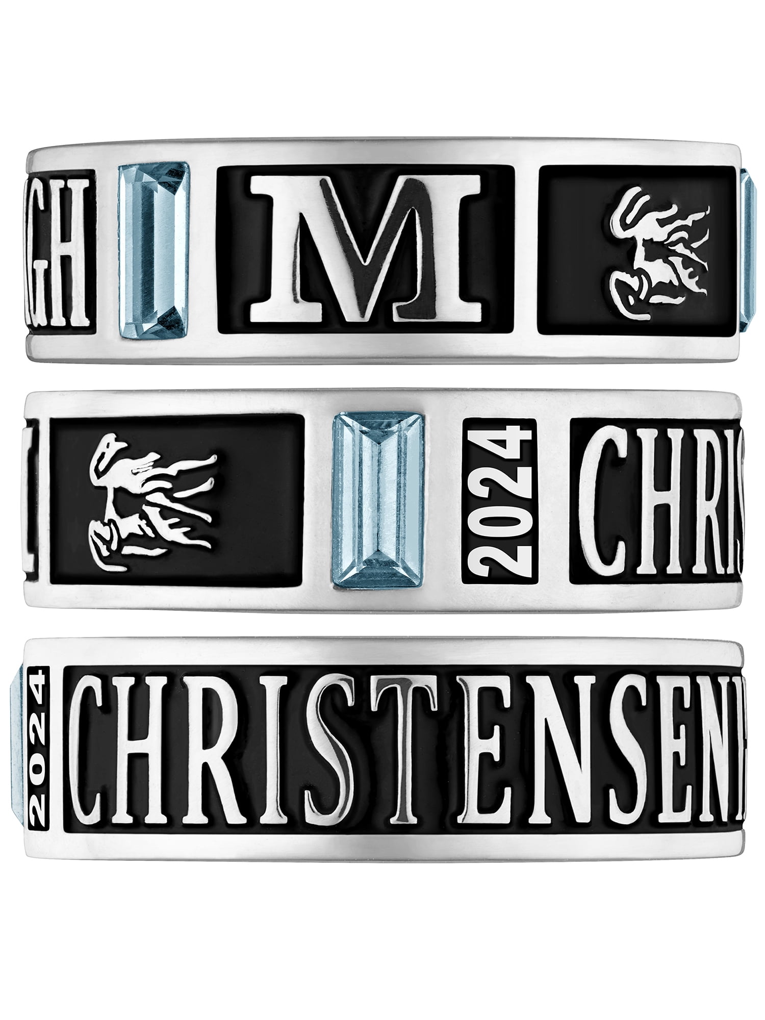 Order Now for 2025 Graduation, Freestyle Women's' Silver Plated Decorated Band Class Ring, Personalized, High School or College Graduation