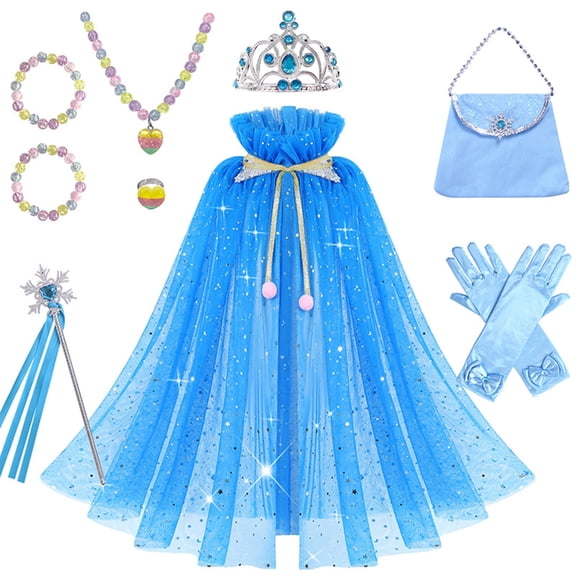 KAWELL Princess Dress Up Clothes, Princess Cape with Crown Toys for Christmas Halloween Birthday Gifts