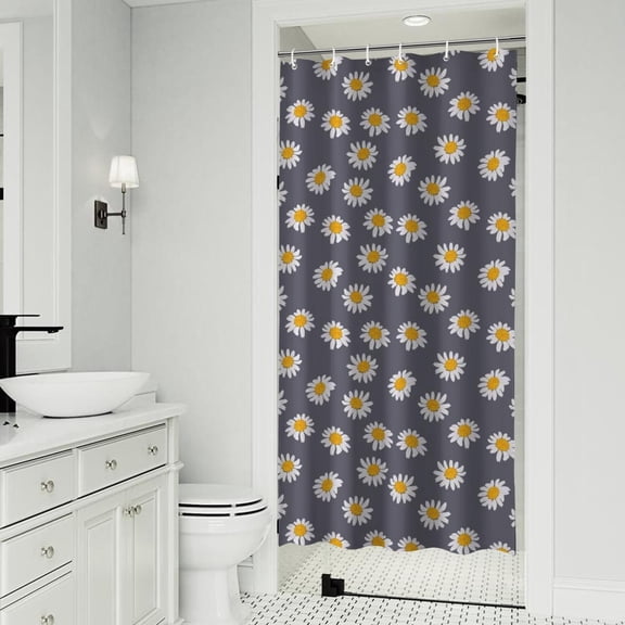 Gray Daisy Flower Pattern Shower Curtain 36"x72" ,Bathroom Decorative Shower Curtains Set with 12 Hooks,Modern Waterproof Washable Shower Curtain