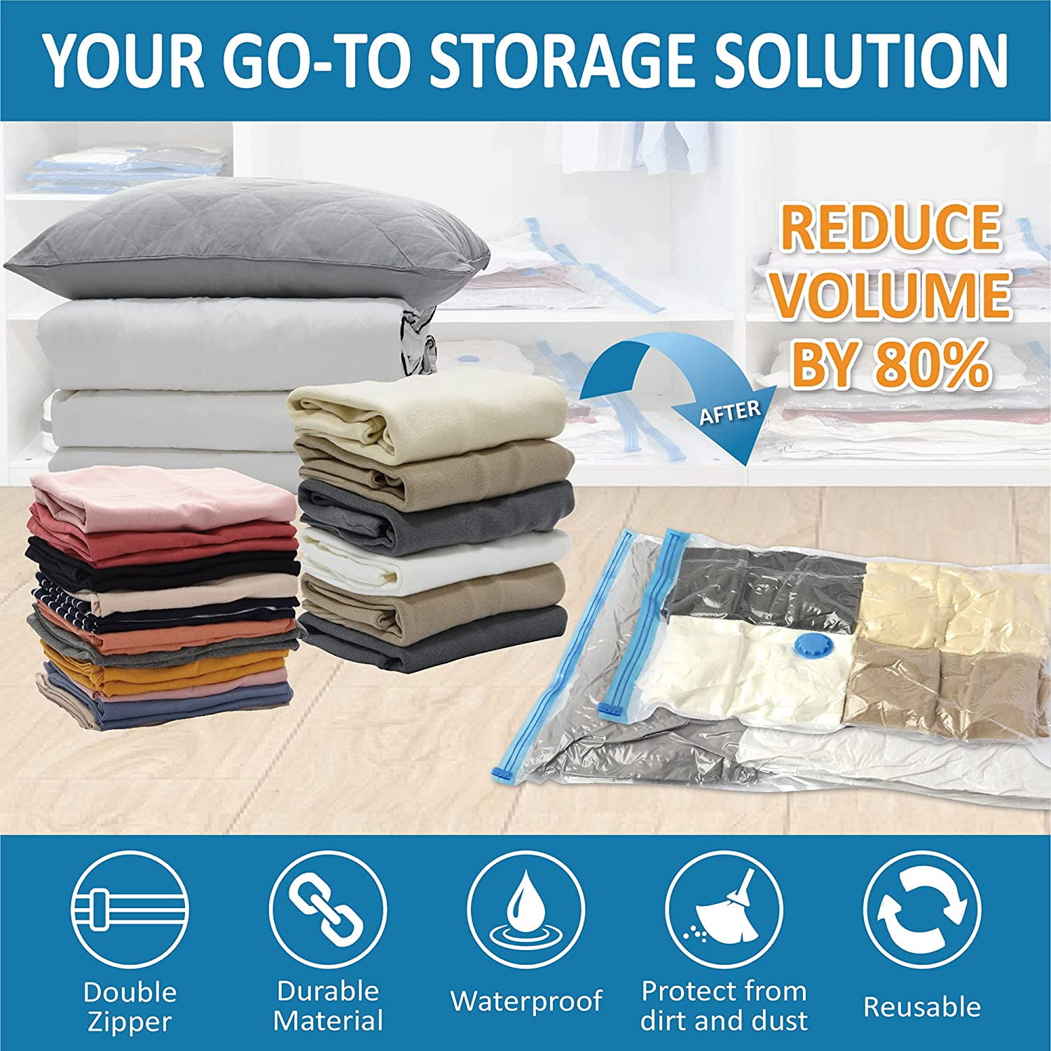 Gerich Vacuum Storage Bags Space Saver Seal Compressing Travel Storage  Resealable Bag Best Sealer Bags for Clothes Duvets Bedding Pillows  Blankets  Walmartcom