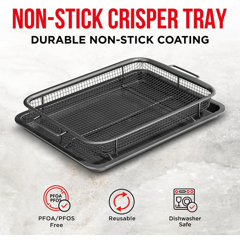 Non Stick Crisper Tray Set Cookie Sheet Tray Air Fry Pan Grill