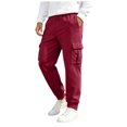 thumbnail image 3 of GEWSEY Mens Fleece Cargo Sweatpants Heavyweight Elastic Waist Pants with Pockets Baggy Drawstring Jogger Pants (Wine, 3XL), 3 of 7