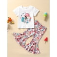 thumbnail image 2 of Bagilaanoe 4th of July Clothes for Toddler Baby Girl Short Sleeve Letter Print T-Shirts Tops + Floral Flare Trousers 12M 18M 24M 3T 4T 5T Kids Independence Day Outfits 2pcs Long Pants Set, 2 of 9