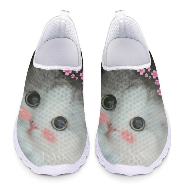 Zapatos para mujer, lindos zapatos planos sin cordones con estampado 3D de gato negro, zapatos transpirables para mujer para primavera/otoño, zapatos suaves antideslizantes