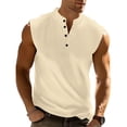 thumbnail image 2 of LTTVQM Mens Henley Shirts Sleeveless Spring Summer Collar Button Up Casual Tops Slim Fit Comfy Workout Fitness Athletic T-Shirts Khaki 3XL, 2 of 4
