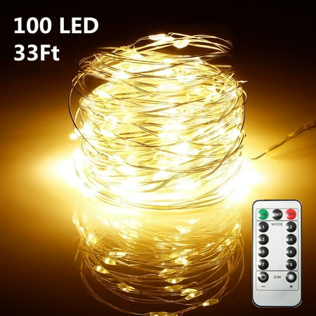 Copper Outdoor Decor Grtsunsea 100 LEDs String Lights with Remote Control for Christmas Party Wedding Home Outdoor Decor, AA Battery Powered on 33ft Long Copper Wire with Battery Box ()