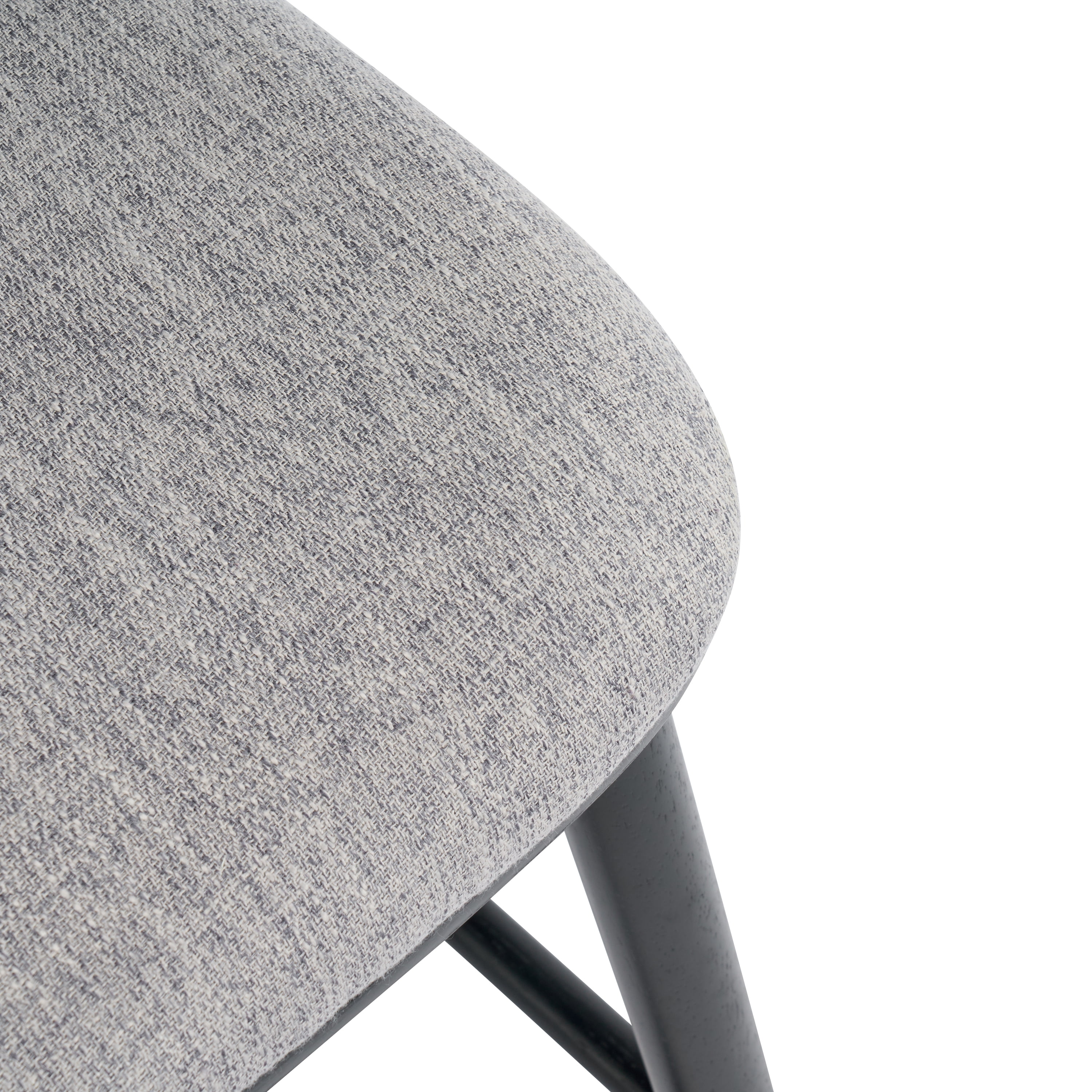 Indoor Barstool Set of 2, Black Rubberwood Frame with Grey Fabric Upholstery for Kitchen Counter Home Bar