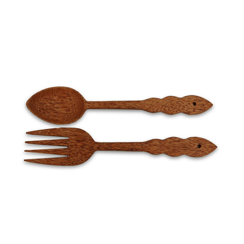 Handmade Coconut Wood Giant Fork & Spoon Set Wall Kitchen