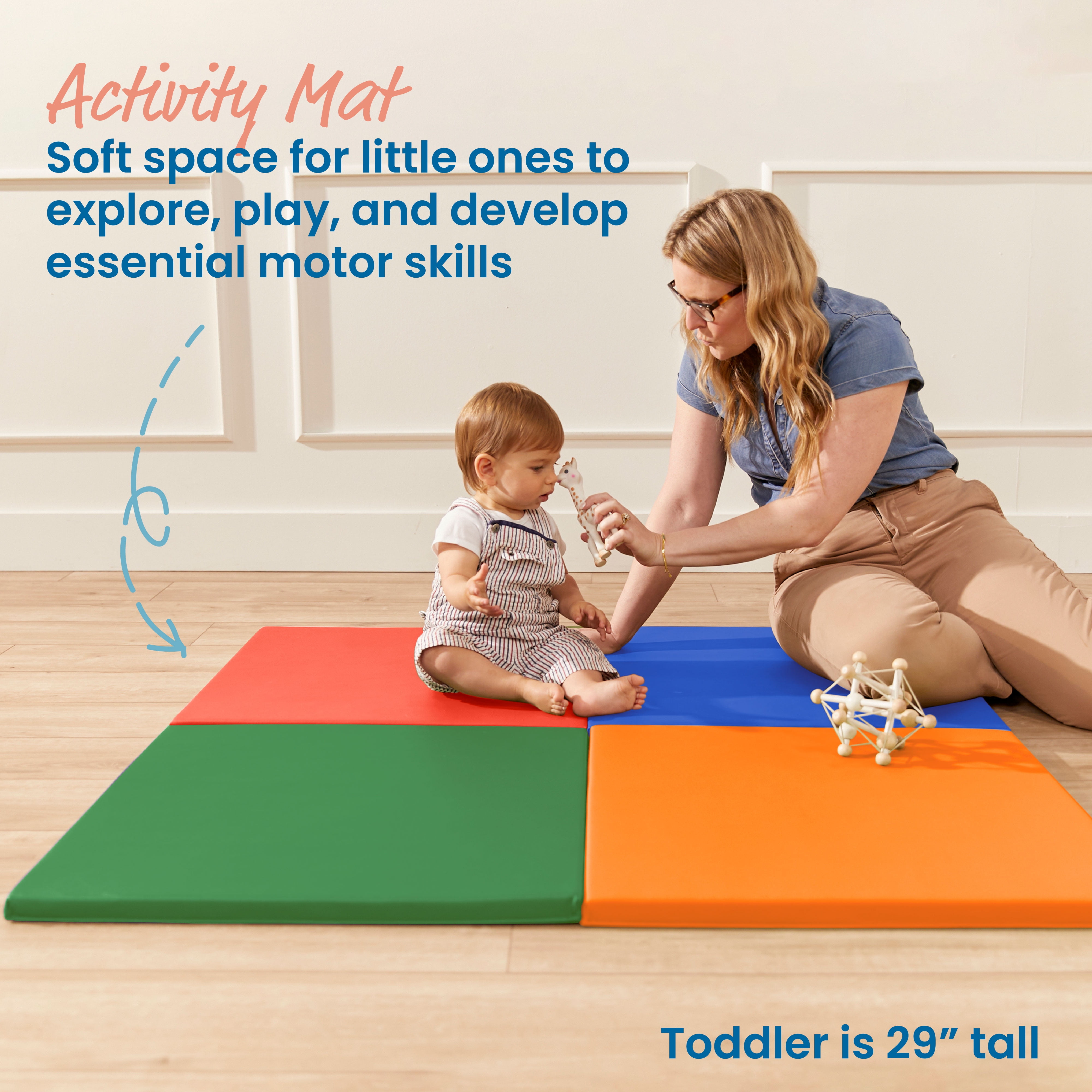 ECR4Kids SoftZone Play Patch Activity Mat Squares, Modular Playmat, Assorted, 4-Pack