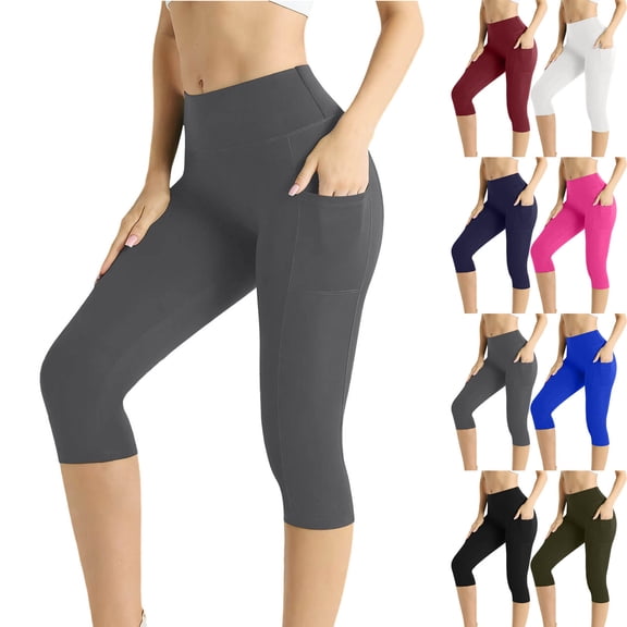 Capri Leggings for Women High Waisted Yoga Capris Pants with Pockets Tummy Control Athletic Workout Trousers