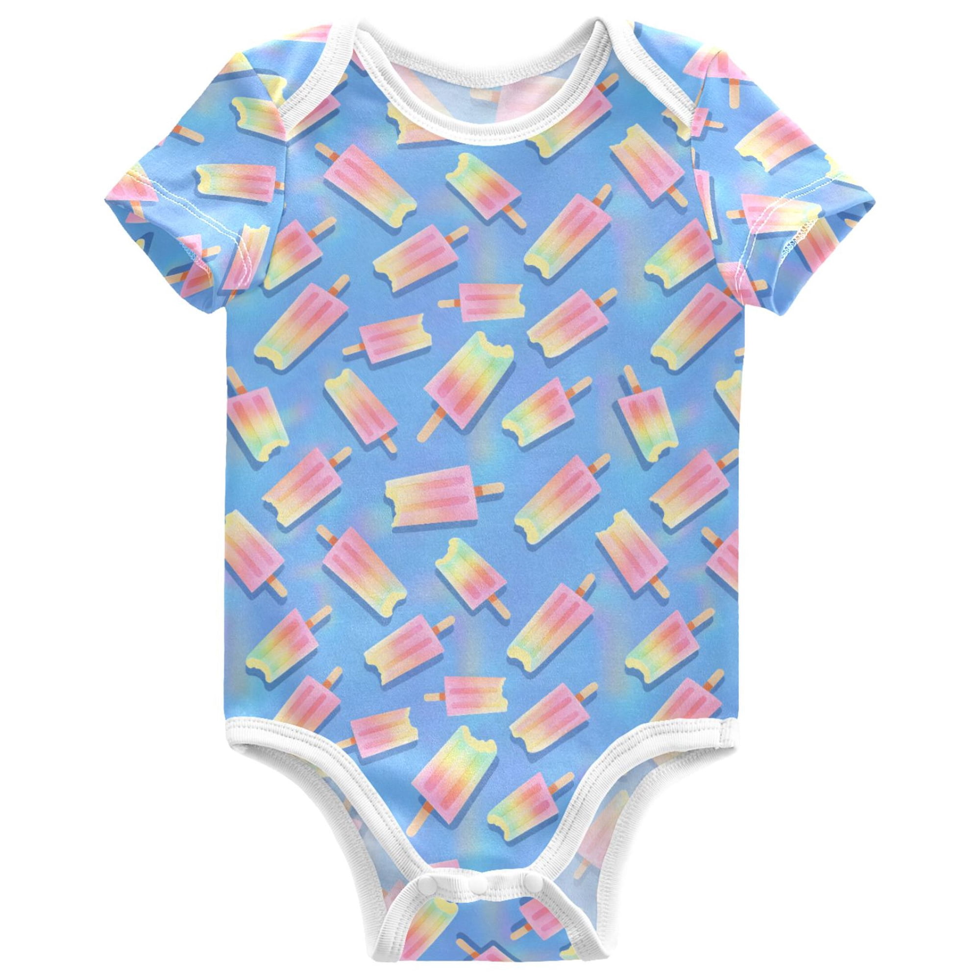 joogoo Neon Gradient Ice Cream Pattern Baby Bodysuits Short Sleeve Cotton Onesies Clothes 6Months