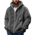 thumbnail image 2 of GrmtClth Mens Fuzzy Sherpa Hoodie Trendy Fleece Hooded Sweatshirt Lightweight 2025 Winter Warm Full Zip Jacket Coats with Cozy Pocket Dark Gray XL, 2 of 5