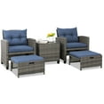 thumbnail image 3 of Sobaniilo 5 Piece Patio Furniture Set,Outdoor PE Wicker Patio Chair Two with Ottoman Underneath, Wicker Lounge Chair with Side Table, Dark Blue, 3 of 8