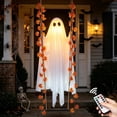 thumbnail image 2 of 2026 Hanging Swinging Ghost Halloween Decor, Maple Leaf Vine with Remote String Lights, Spooky Cute Decoration for Outdoor Yard Porch Tree (L Lighted Ghost), 2 of 8