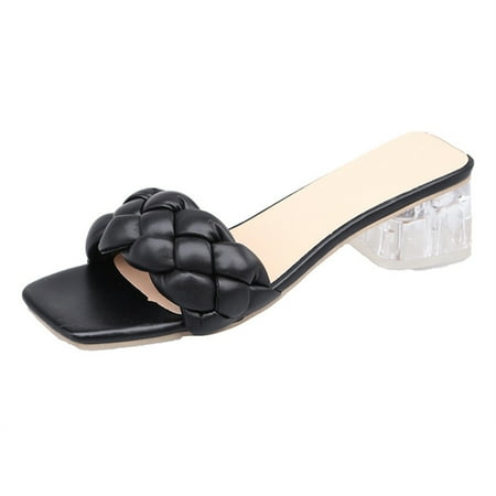 

Open Toe Sandals with Square Toe Braided Heeled Sandals Lightweight for Summer Woven Leather Mules Easy on and off Comfortable to Wear for Daily Life 37 Black