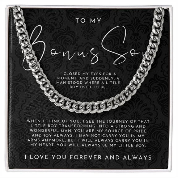 To My Bonus Son (I Closed My Eyes) Cuban Link Chain Necklace Standard Box