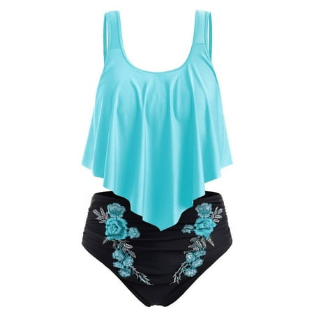 

VKEKIEO Two-Piece Sets Swimsuit Sport Bra Style Padded Sky Blue XL