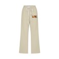 thumbnail image 3 of ICHUANYI Clearance Women Cotton Linen Casual Pants Straight Leg Drawstring Elastic Waist Loose Comfy Trousers With Pockets(Khaki, XL) ICHUANYI WER2023081513937, 3 of 3