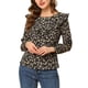 thumbnail image 1 of Blusa de manga larga con cuello de volantes y estampado floral para mujer INSPIRE CHIC, color negro, talla L, 1 of 5